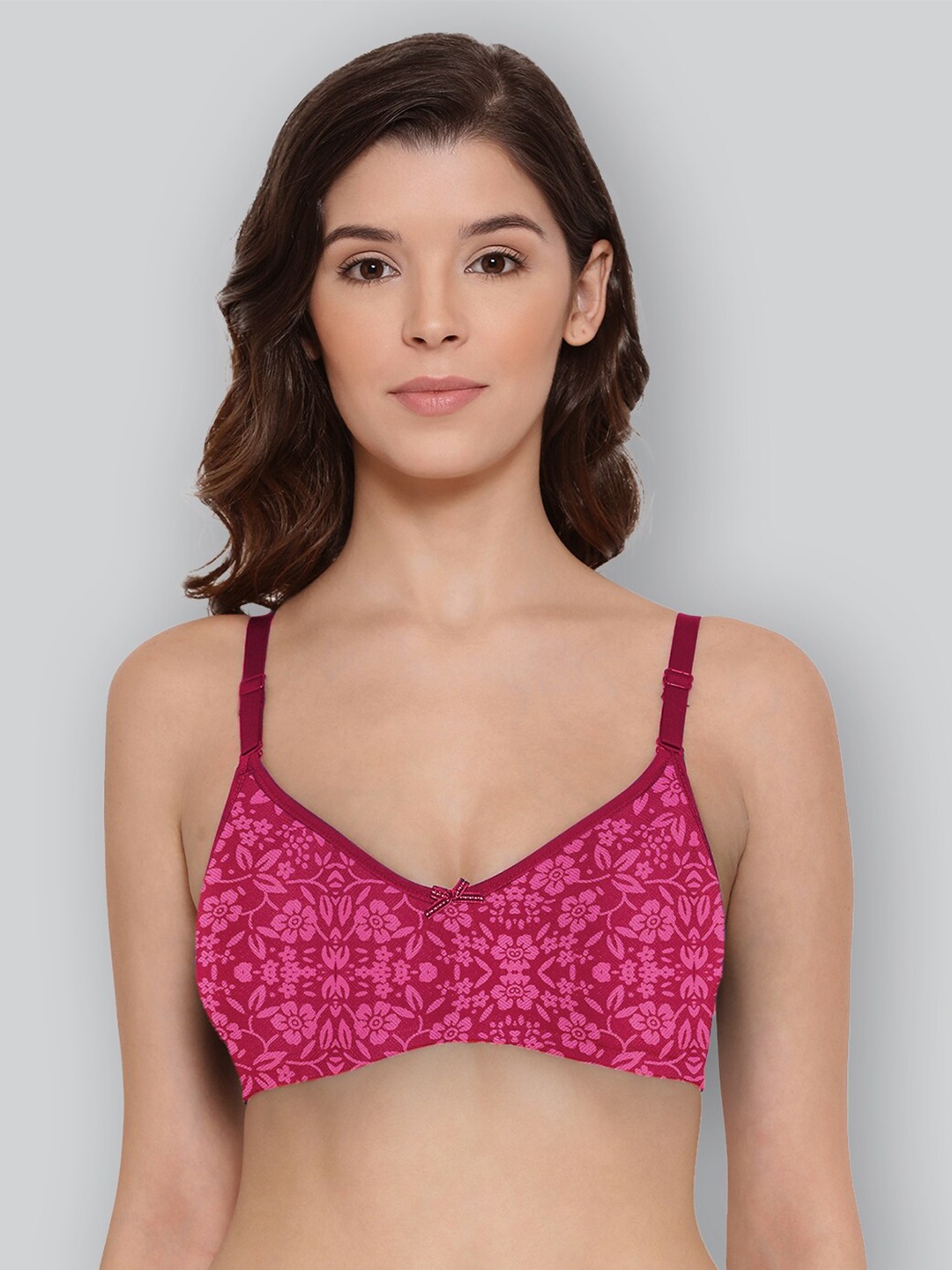 

LYRA Printed Combed Cotton Wirefree Secret Support Bra with Detachable Strap, Magenta
