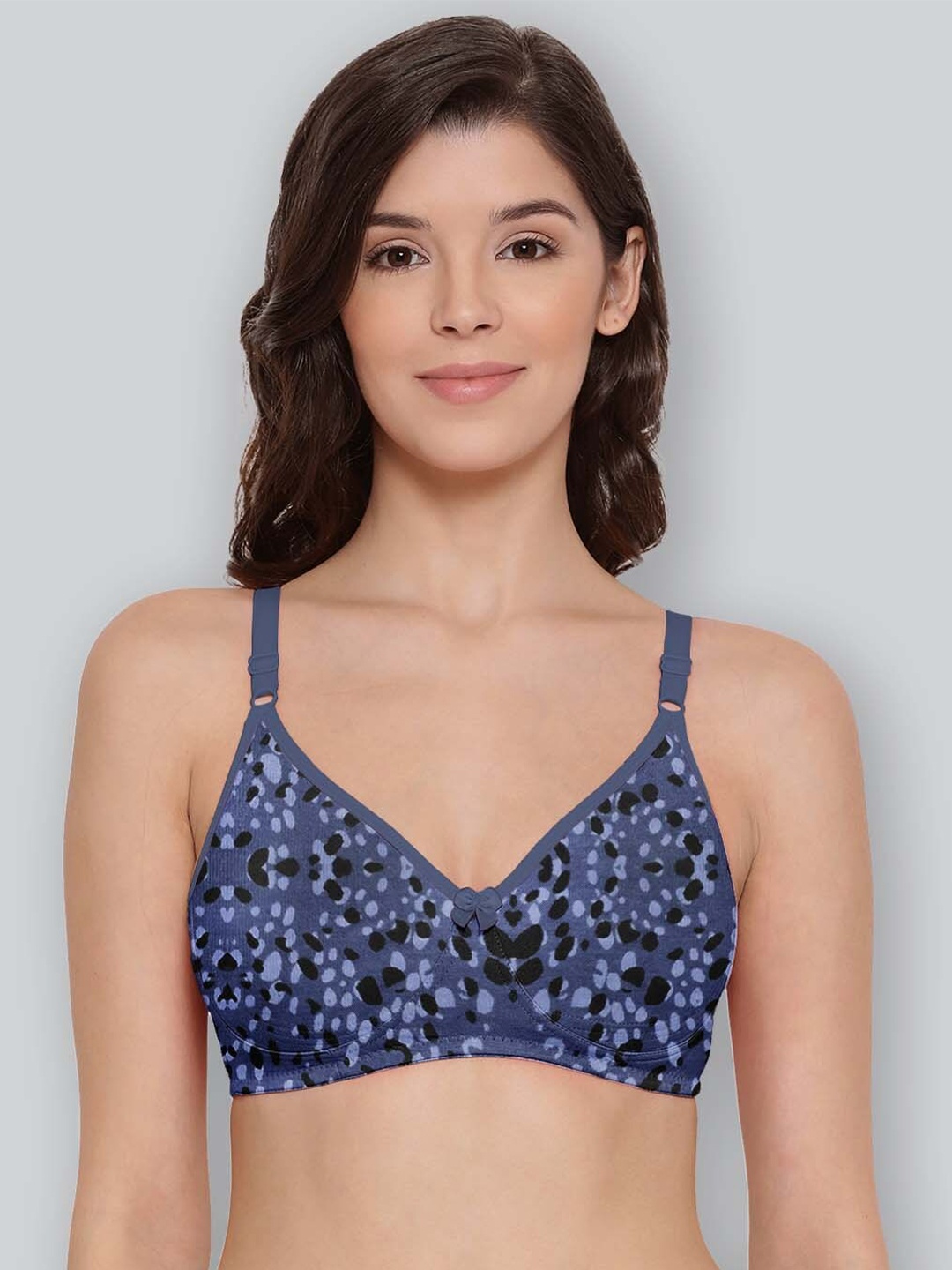 

LYRA Printed Combed Cotton Seamless Moulded Encircled Bra, Blue