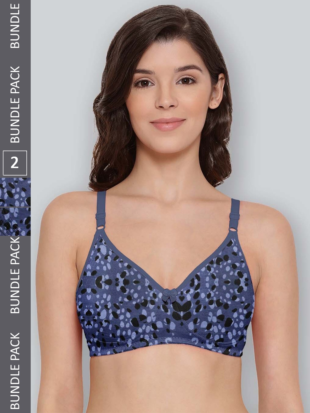 

LYRA Pack Of 2 Printed Combed Cotton Seamless Moulded Encircled Bra, Blue