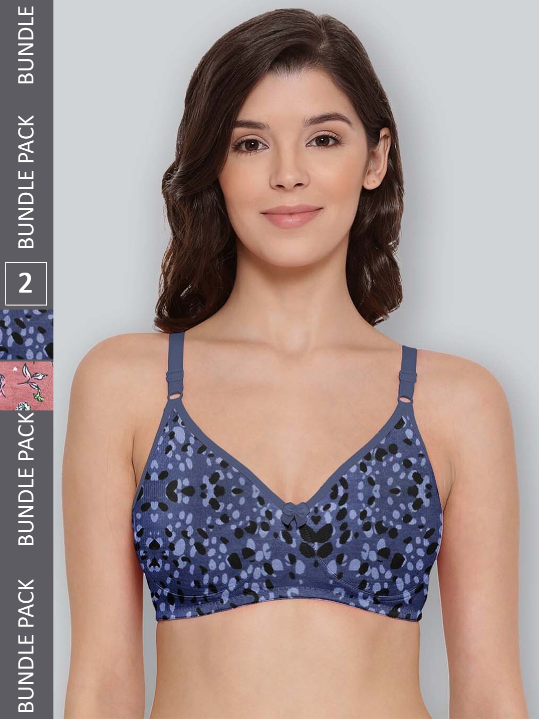 

LYRA Pack Of 2 Printed Combed Cotton Seamless Moulded Encircled Bra, Blue
