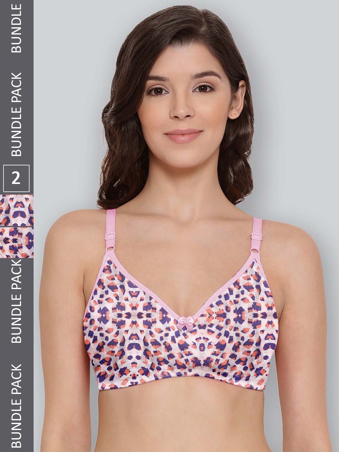 

LYRA Pack Of 2 Printed Combed Cotton Seamless Moulded Encircled Bra, Pink