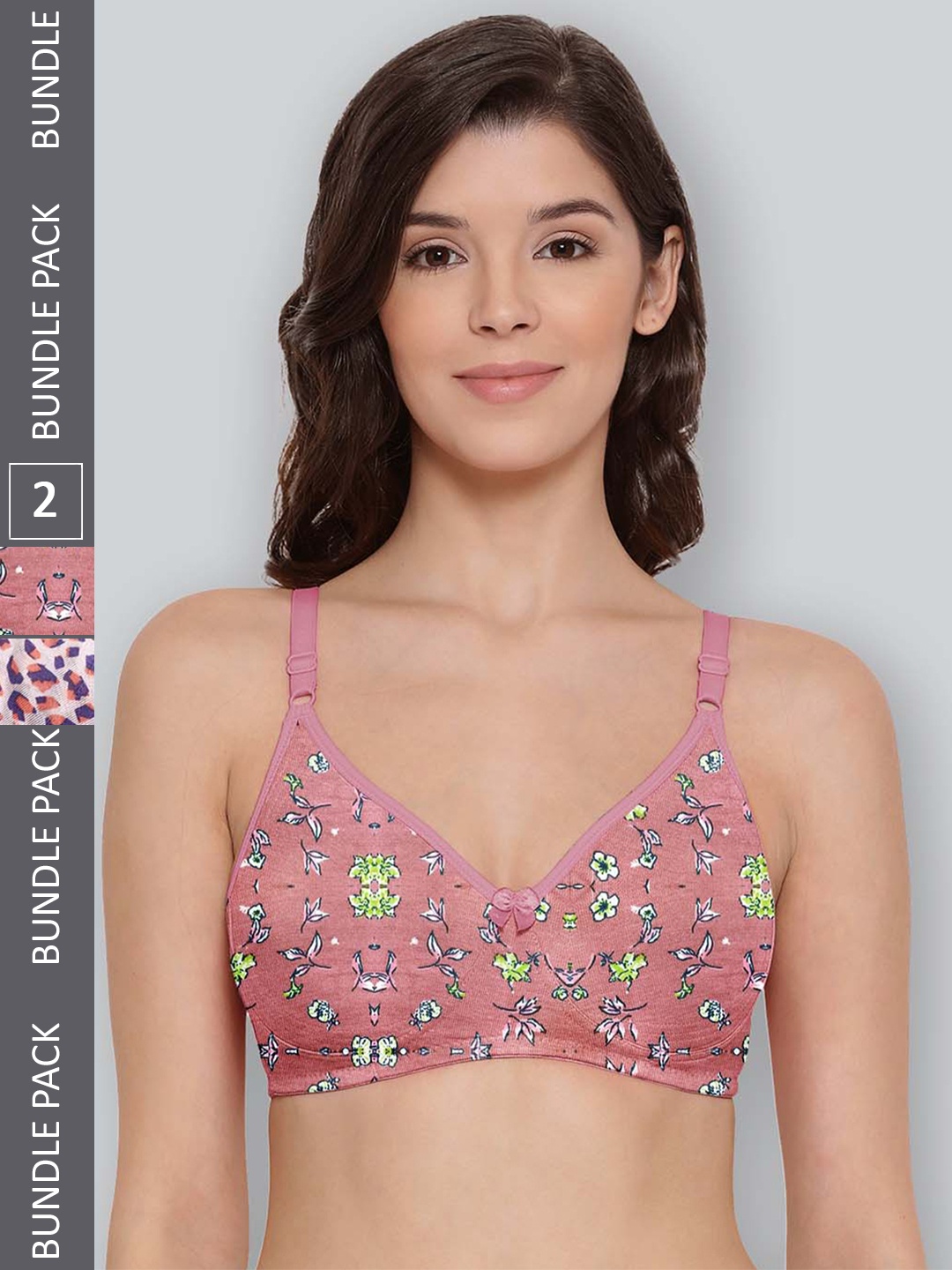 

LYRA Pack Of 2 Printed Combed Cotton Seamless Moulded Encircled Bra, Peach