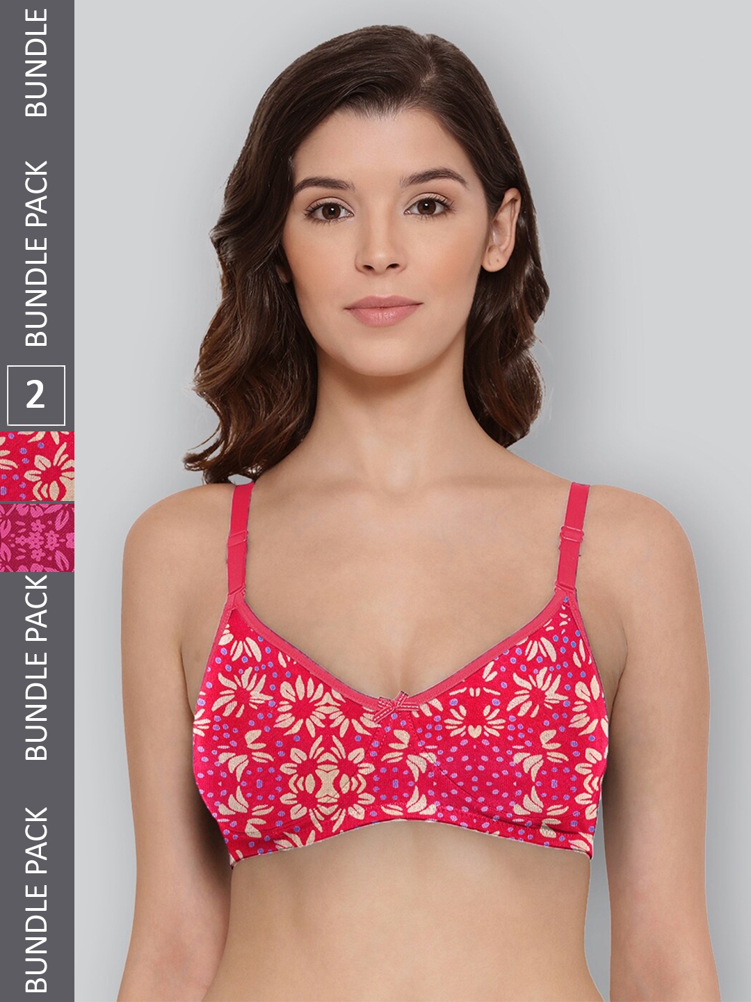 

LYRA Pack Of 2 Printed Combed Cotton Wirefree Secret Support Bra with Detachable Strap, Magenta