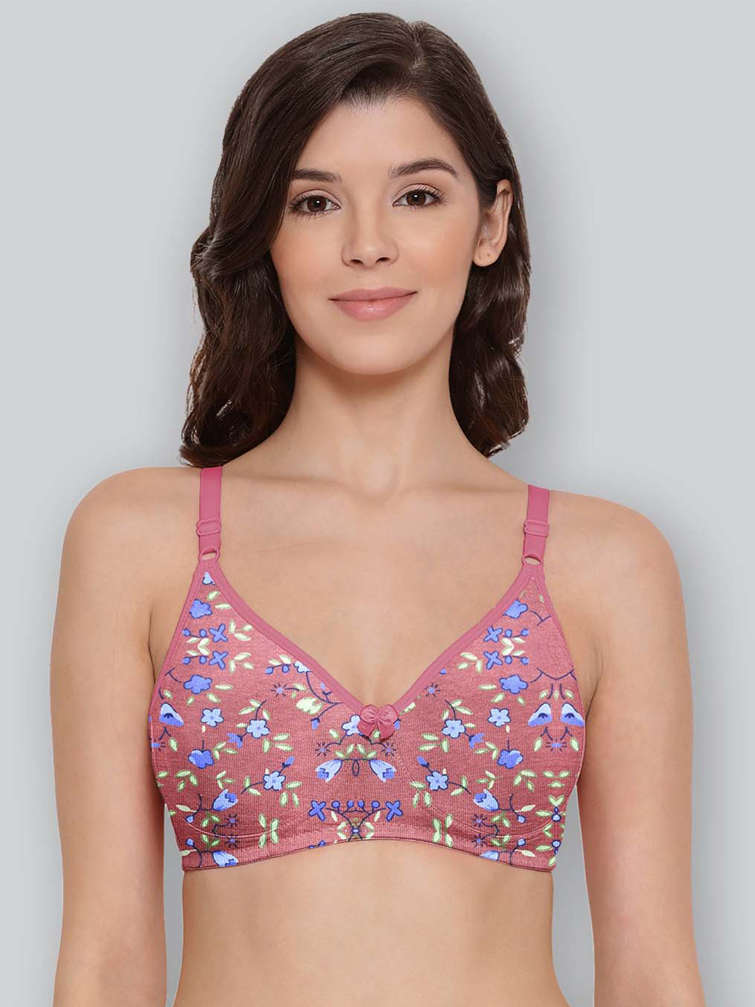 

LYRA Printed Combed Cotton Seamless Moulded Encircled Bra, Pink