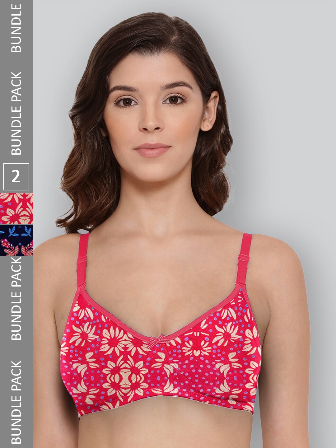 

LYRA Pack Of 2 Printed Combed Cotton Wirefree Secret Support Bra with Detachable Strap, Navy blue