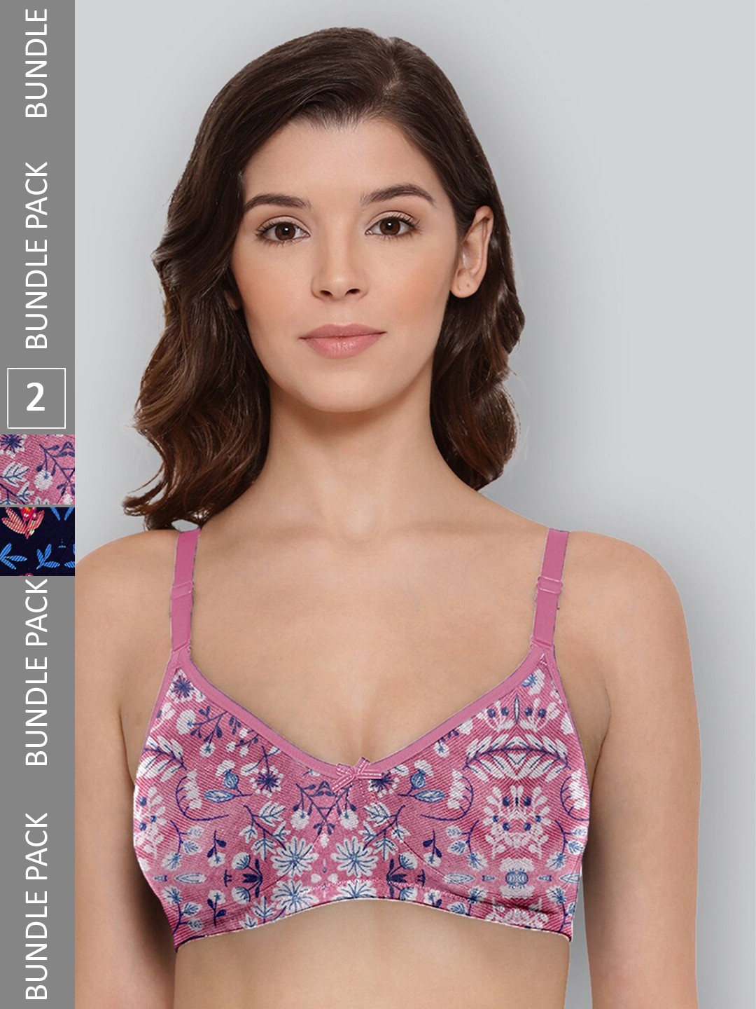 

LYRA Pack Of 2 Printed Combed Cotton Wirefree Secret Support Bra with Detachable Strap, Navy blue
