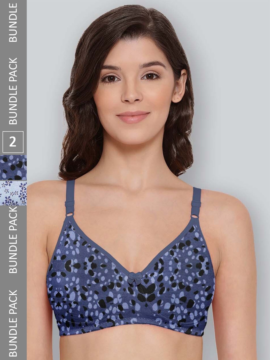 

LYRA Pack Of 2 Printed Combed Cotton Seamless Moulded Encircled Bra, Blue