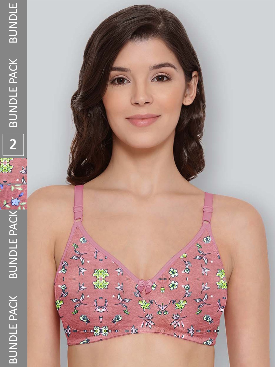 

LYRA Pack Of 2 Printed Combed Cotton Seamless Moulded Encircled Bra, Coral