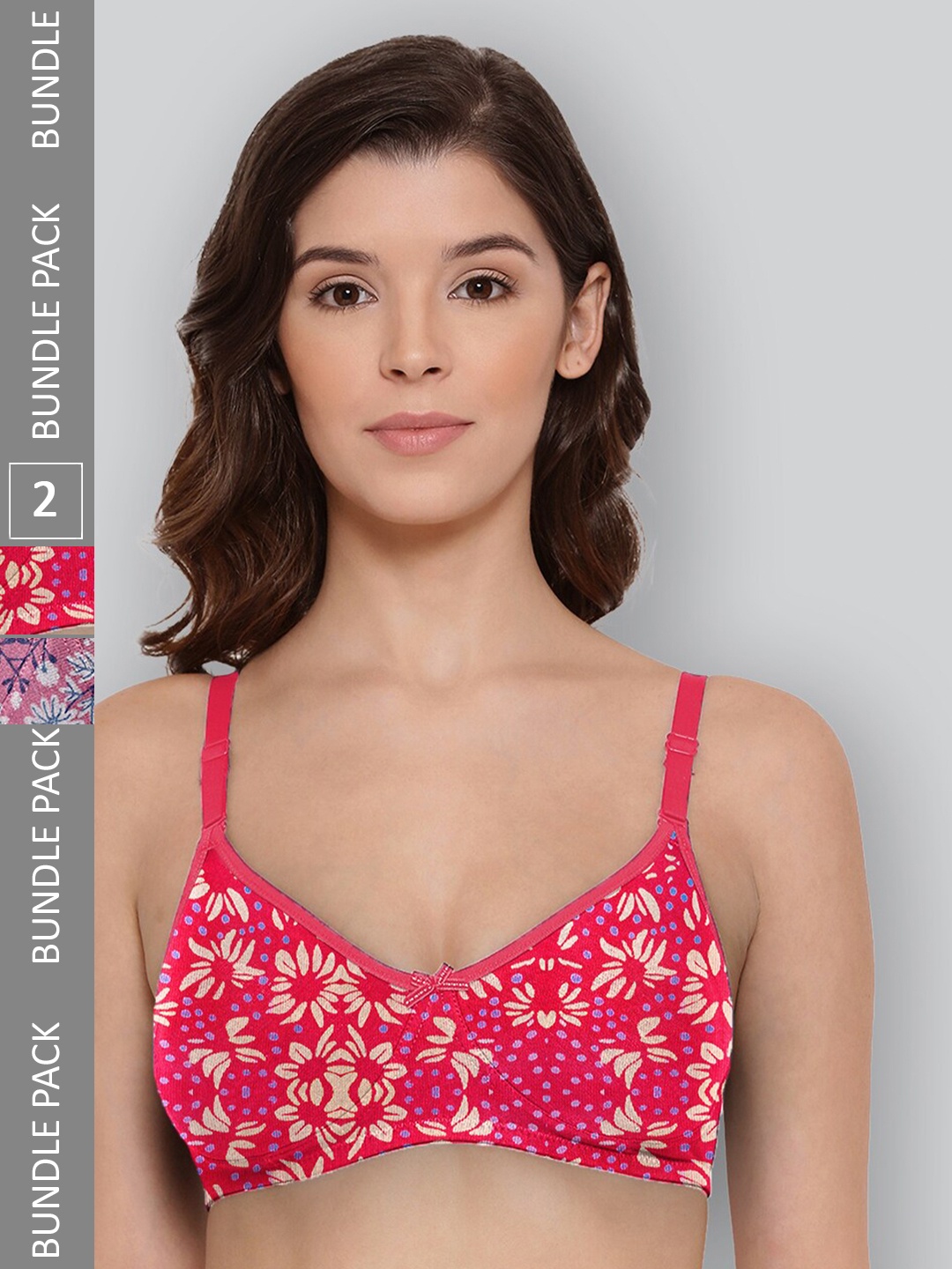 

LYRA Pack Of 2 Printed Combed Cotton Wirefree Secret Support Bra with Detachable Strap, Fuchsia