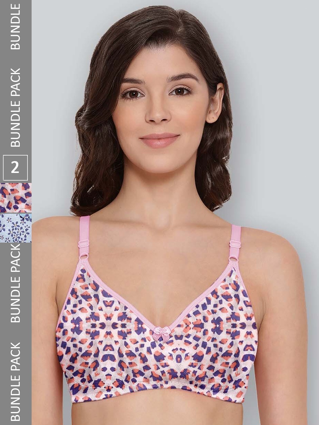 

LYRA Pack Of 2 Printed Combed Cotton Seamless Moulded Encircled Bra, Pink