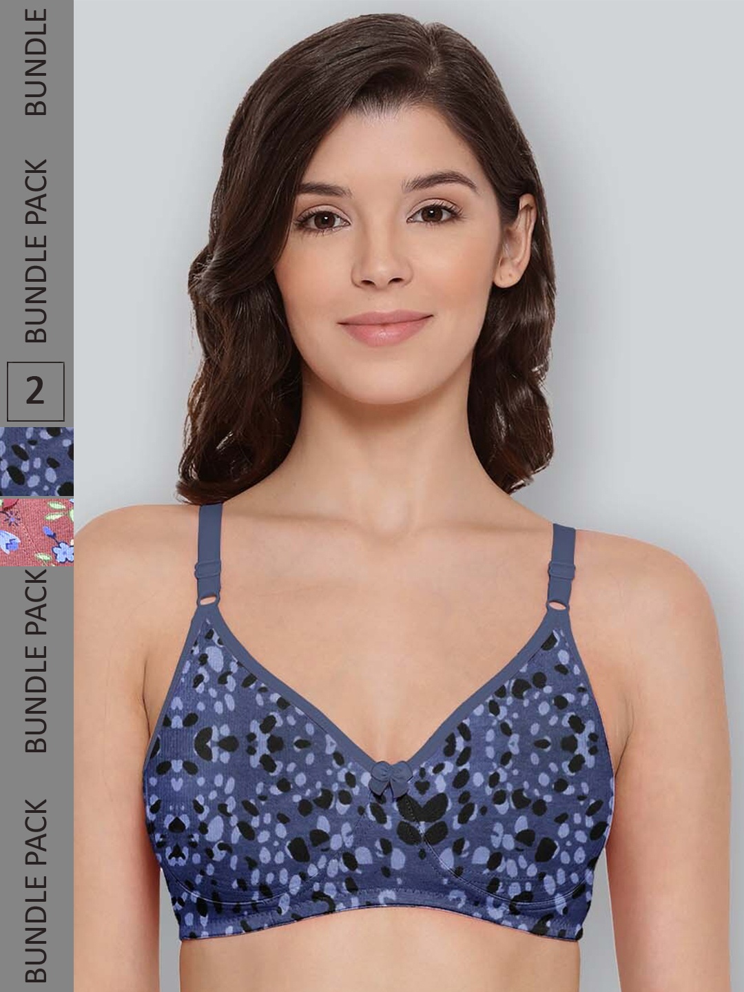 

LYRA Pack Of 2 Printed Combed Cotton Seamless Moulded Encircled Bra, Blue