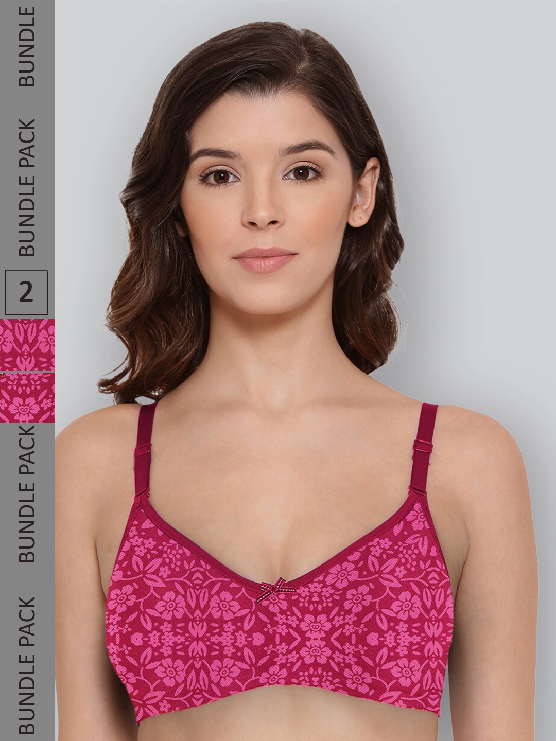 

LYRA Pack Of 2 Printed Combed Cotton Wirefree Secret Support Bra with Detachable Strap, Magenta