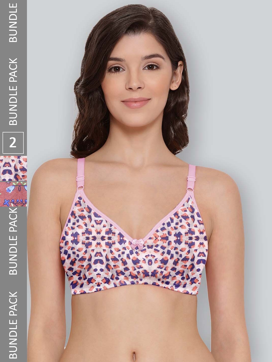 

LYRA Pack Of 2 Printed Combed Cotton Seamless Moulded Encircled Bra, Pink