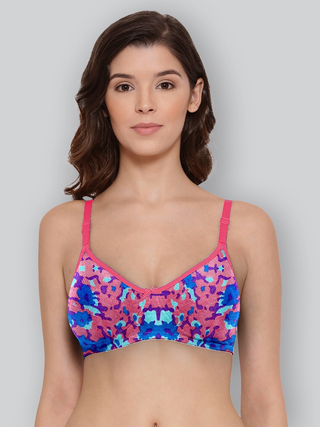 

LYRA Printed Combed Cotton Wirefree Secret Support Bra with Detachable Strap, Pink