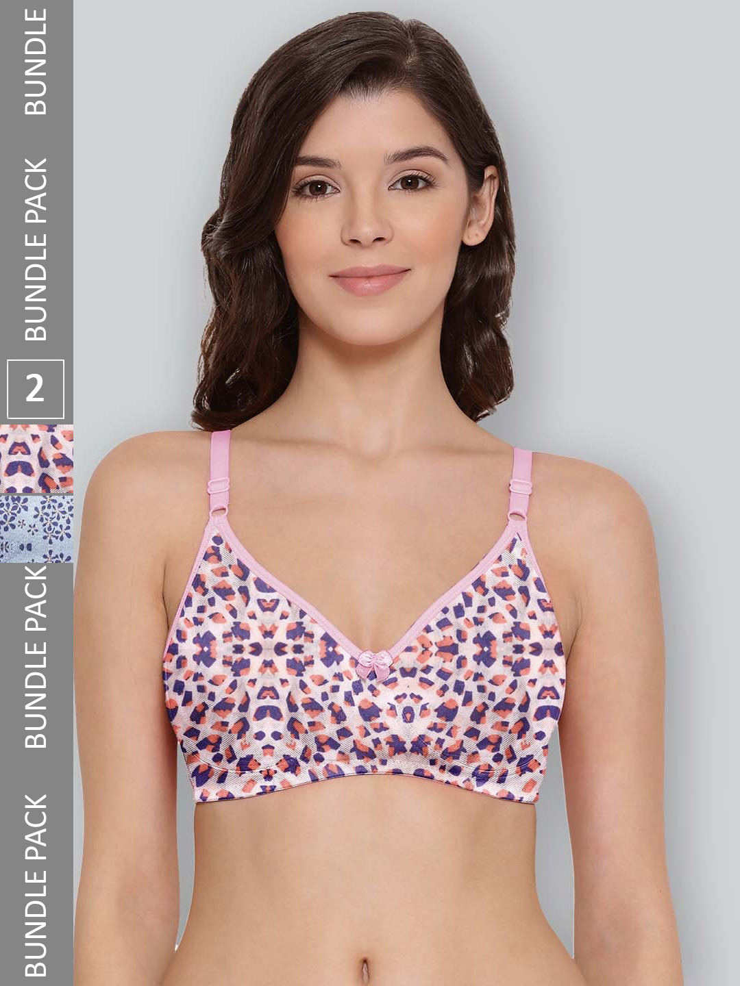 

LYRA Pack Of 2 Printed Combed Cotton Seamless Moulded Encircled Bra, Pink