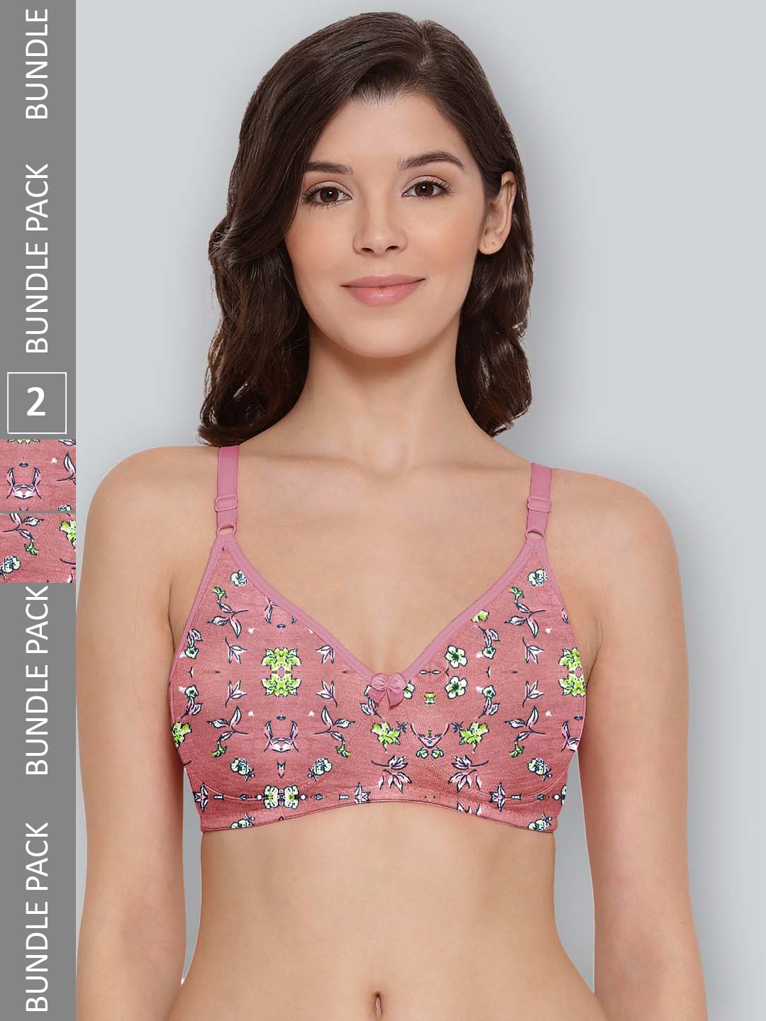 

LYRA Pack Of 2 Printed Combed Cotton Seamless Moulded Encircled Bra, Pink