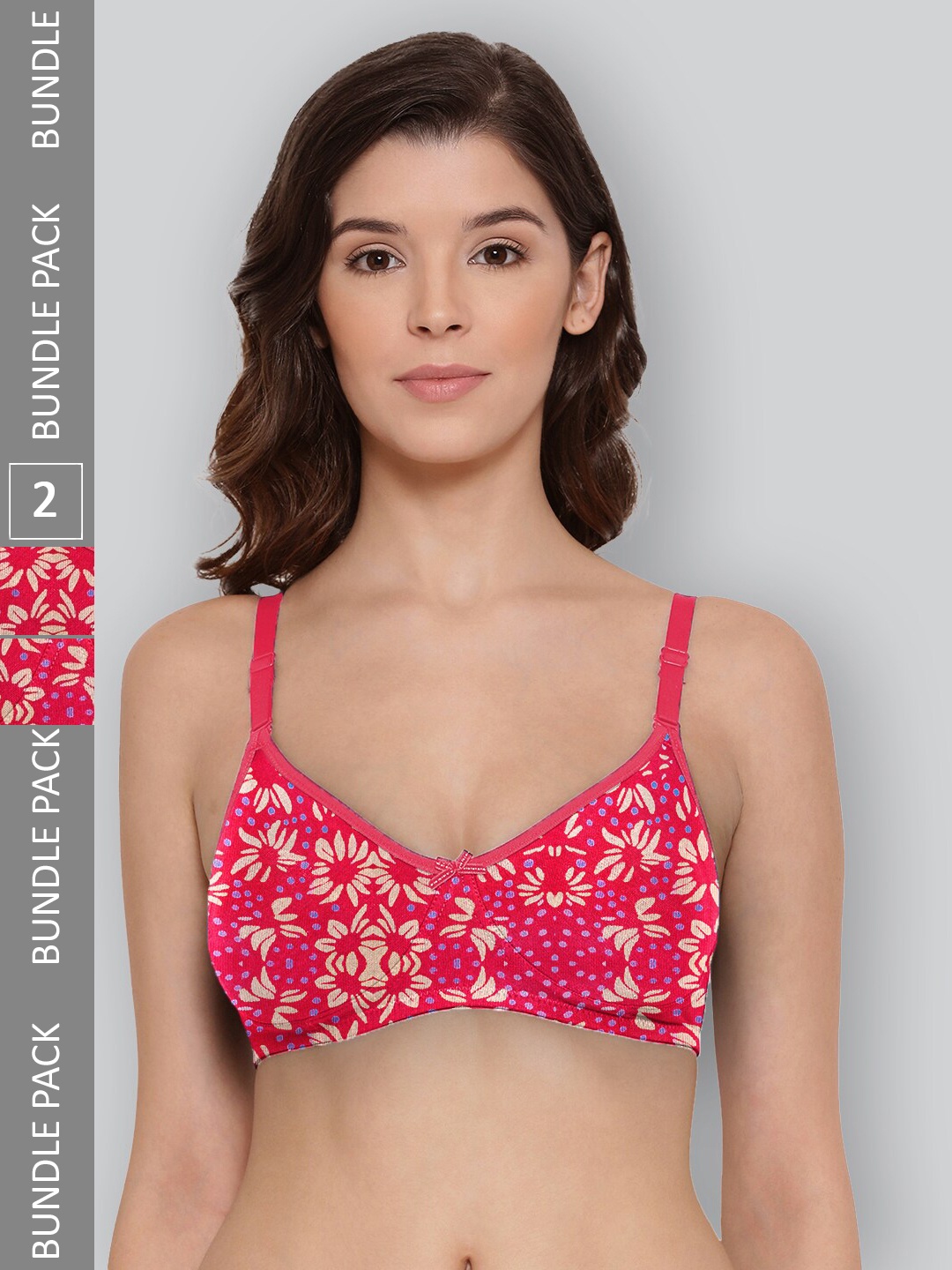 

LYRA Pack Of 2 Printed Combed Cotton Wirefree Secret Support Bra with Detachable Strap, Fuchsia