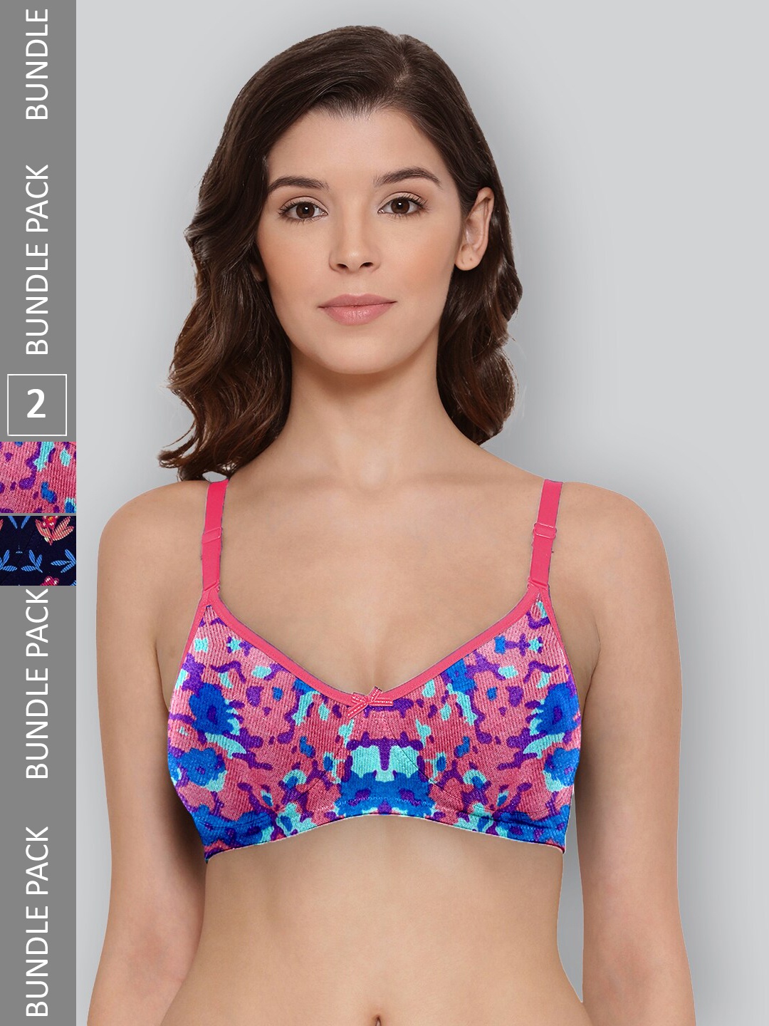 

LYRA Pack Of 2 Printed Combed Cotton Wirefree Secret Support Bra with Detachable Strap, Navy blue