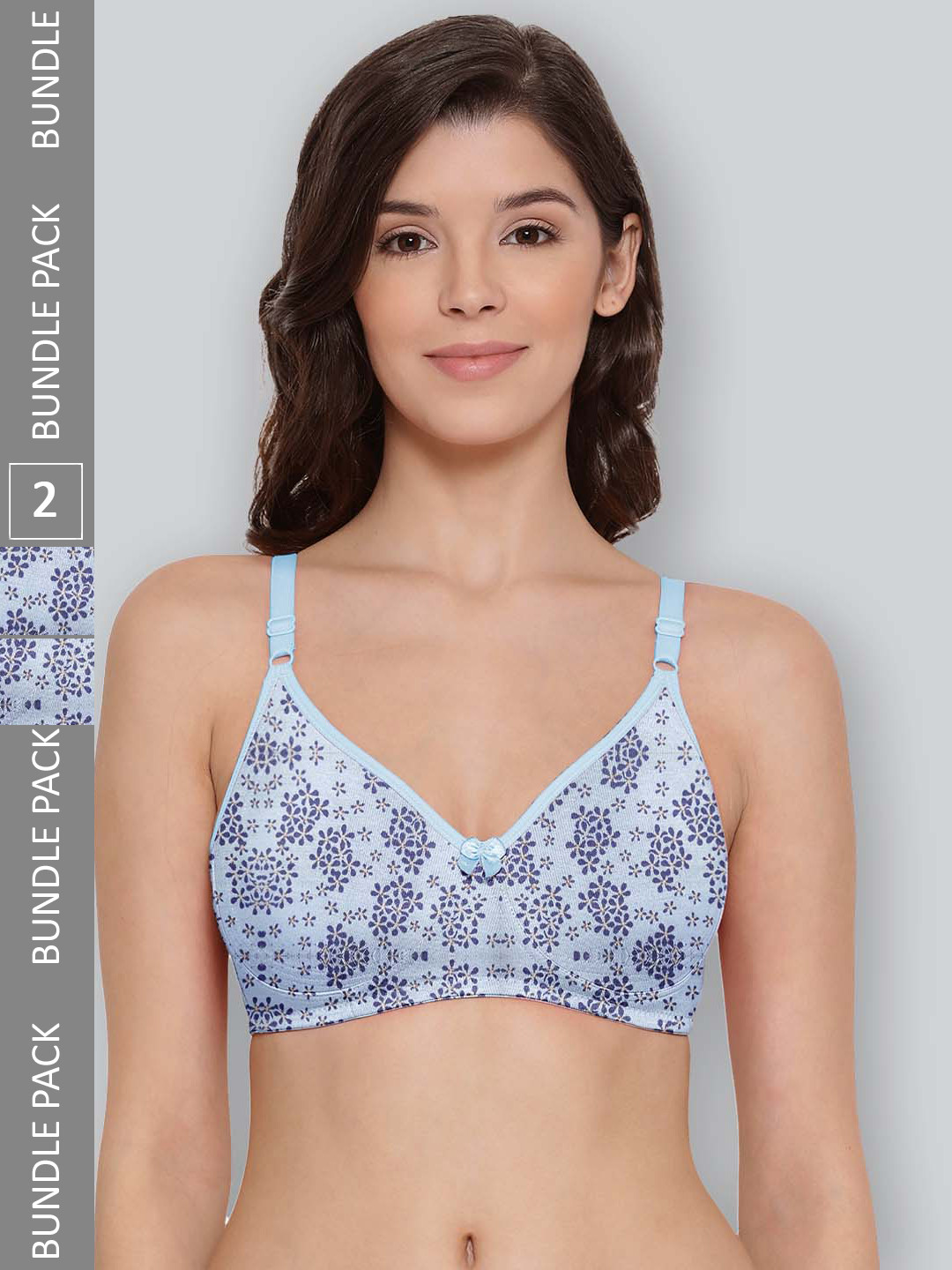 

LYRA Pack Of 2 Printed Combed Cotton Seamless Moulded Encircled Bra, Blue