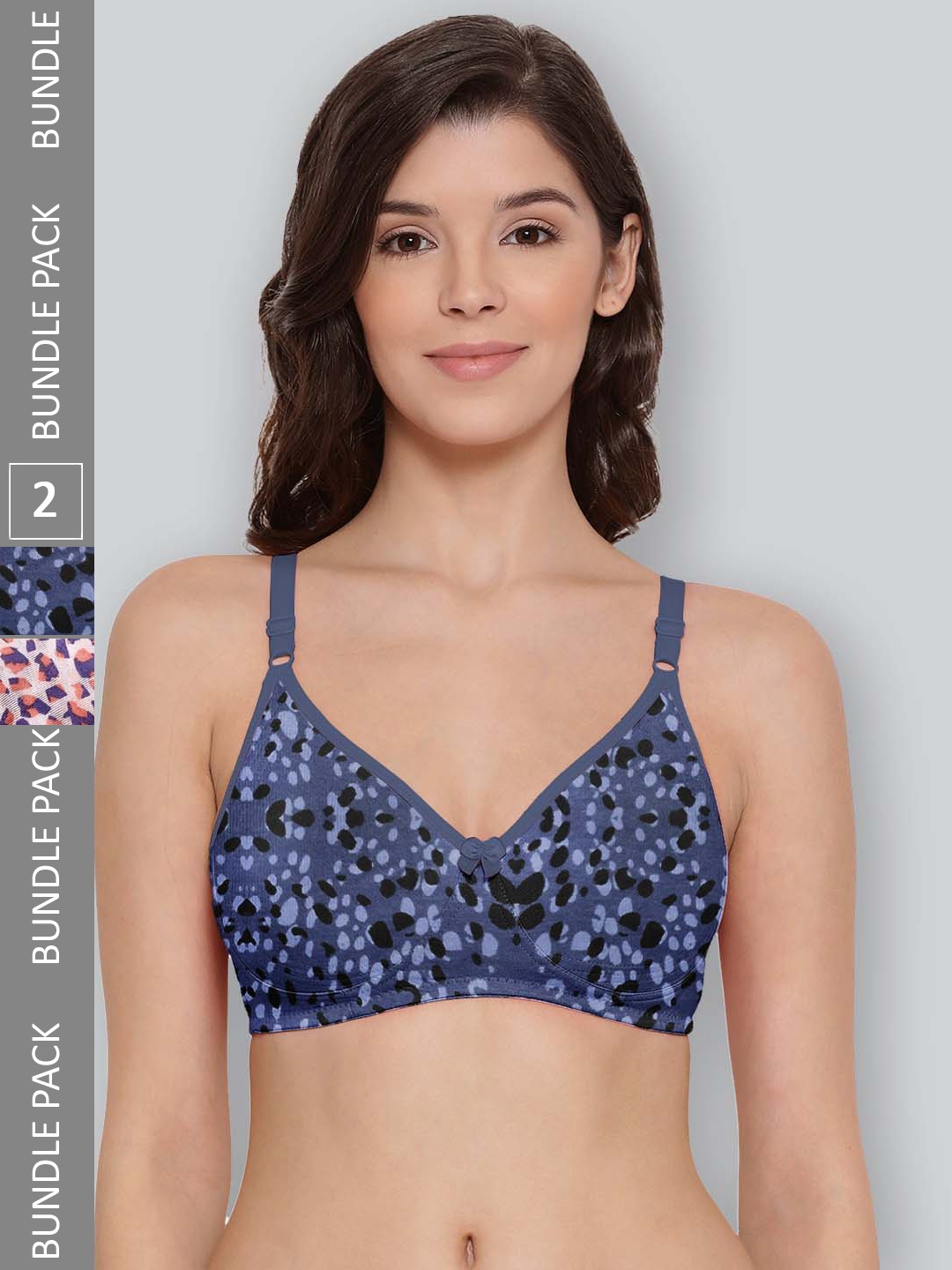 

LYRA Pack Of 2 Printed Combed Cotton Seamless Moulded Encircled Bra, Blue