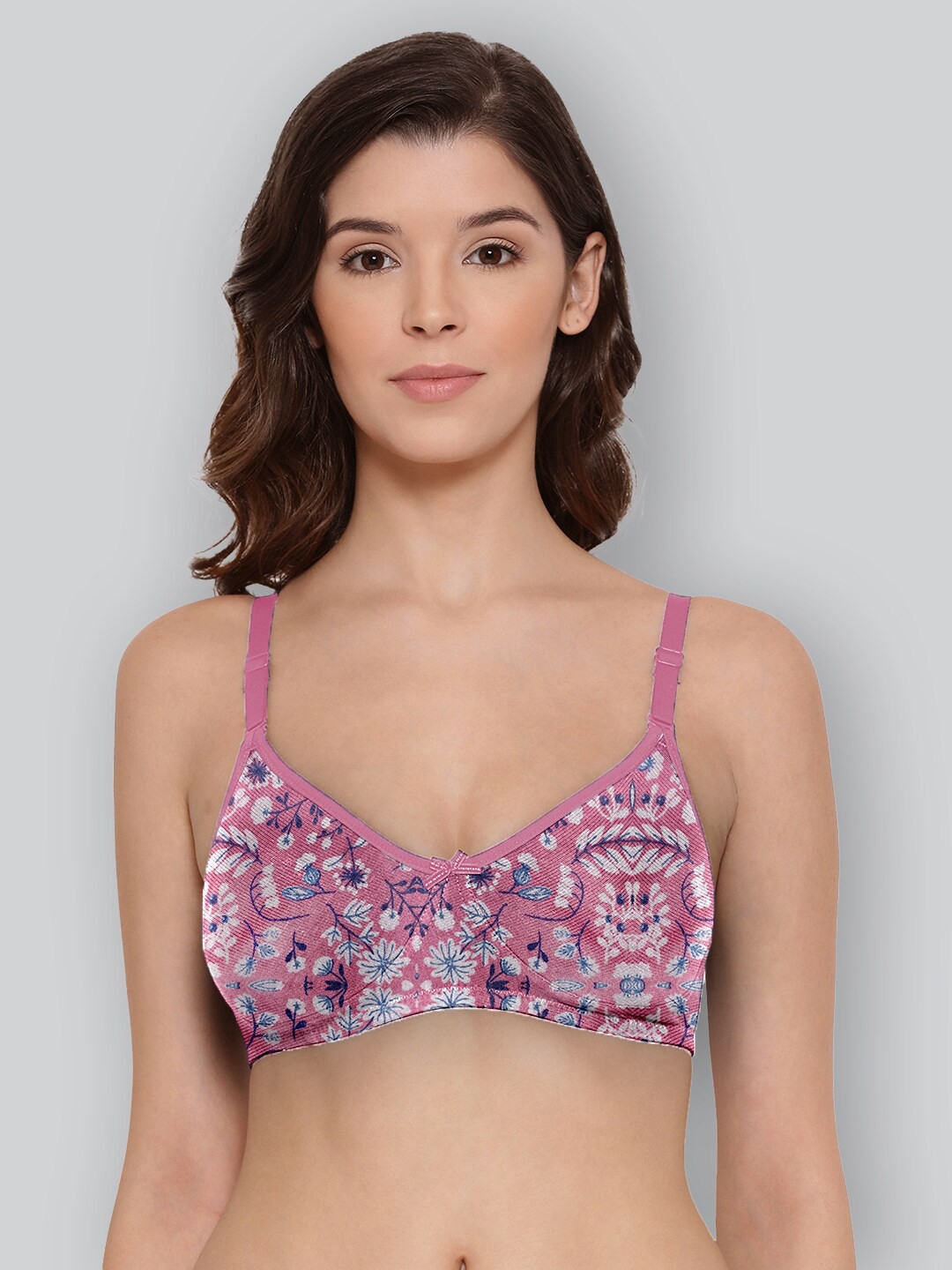 

LYRA Printed Combed Cotton Wirefree Secret Support Bra with Detachable Strap, Pink
