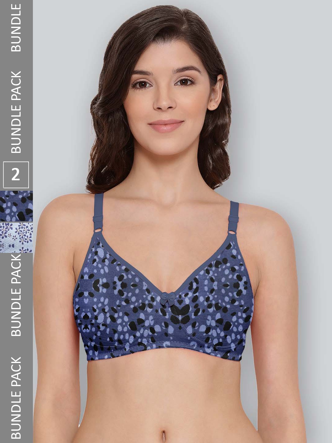 

LYRA Pack Of 2 Printed Combed Cotton Seamless Moulded Encircled Bra, Blue