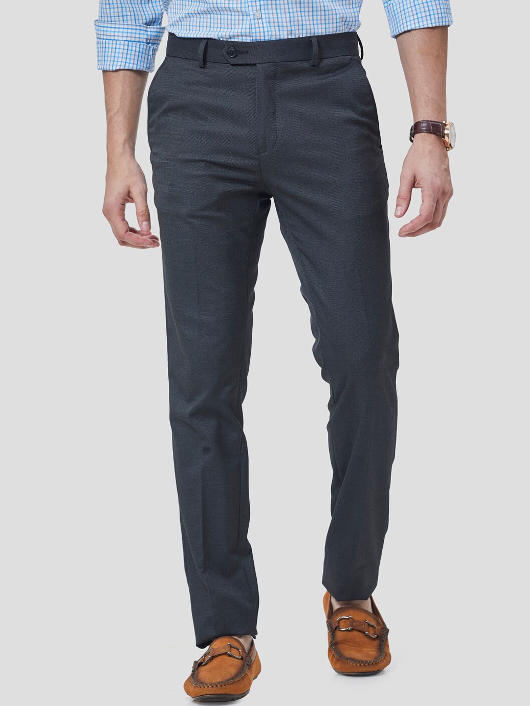 

INSPIRO Men Slim Fit Regular Trousers, Grey melange