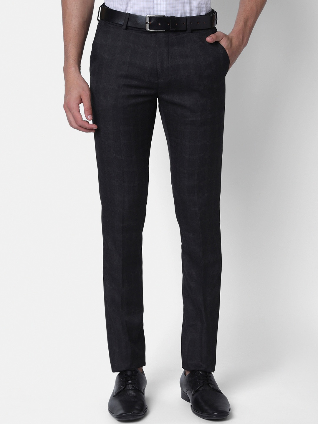 

INSPIRO Men Checked Slim Fit Formal Trousers, Black