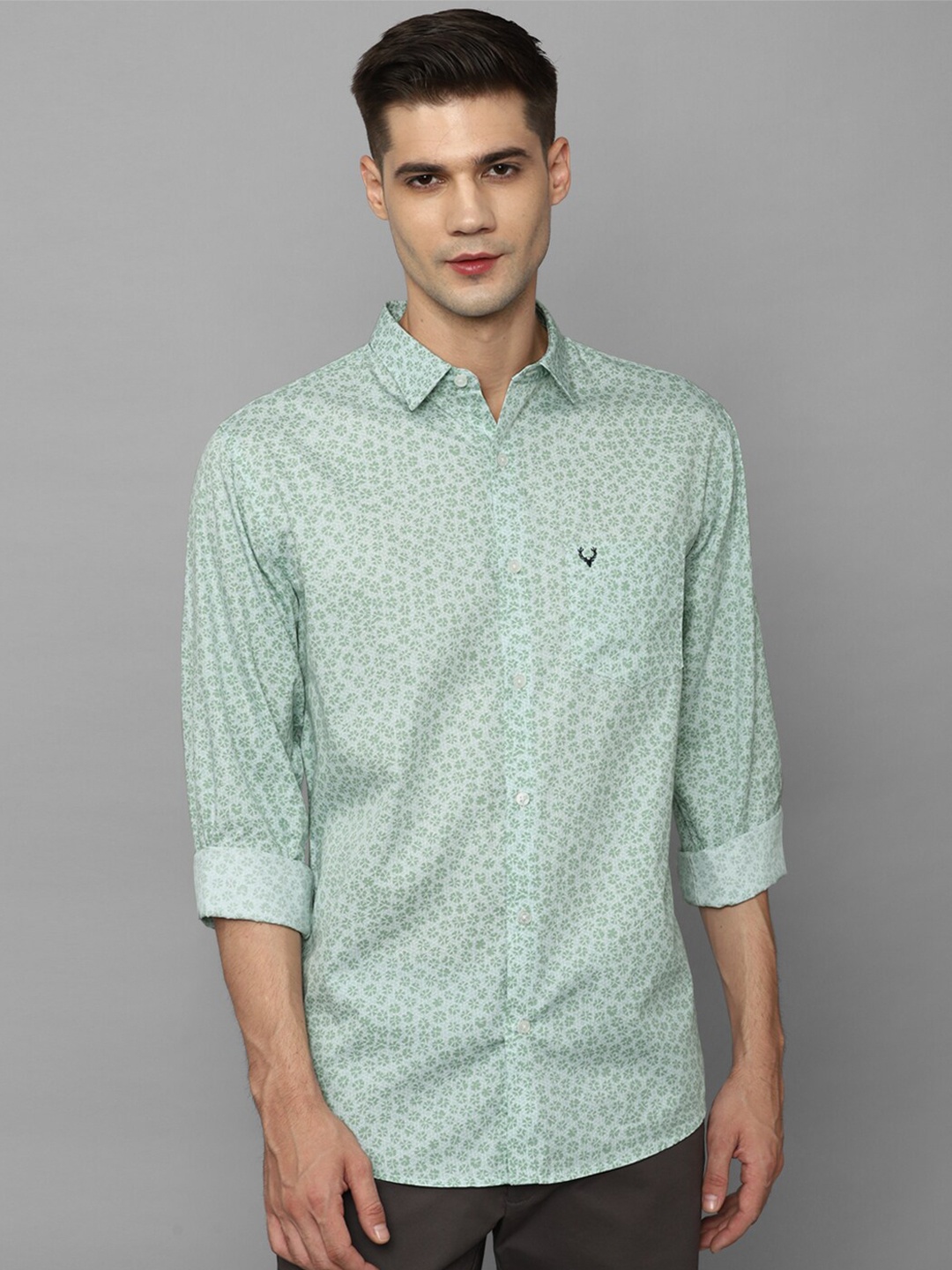 

Allen Solly Slim Fit Floral Printed Pure Cotton Casual Shirt, Green