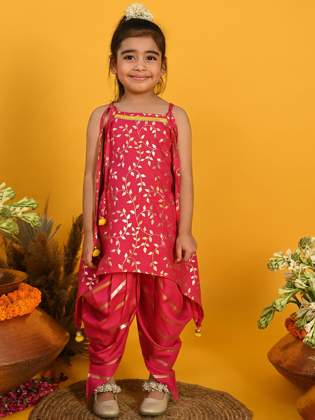 

SAKA DESIGNS Girls Floral Printed A-Line Kurta with Dhoti Pants, Magenta