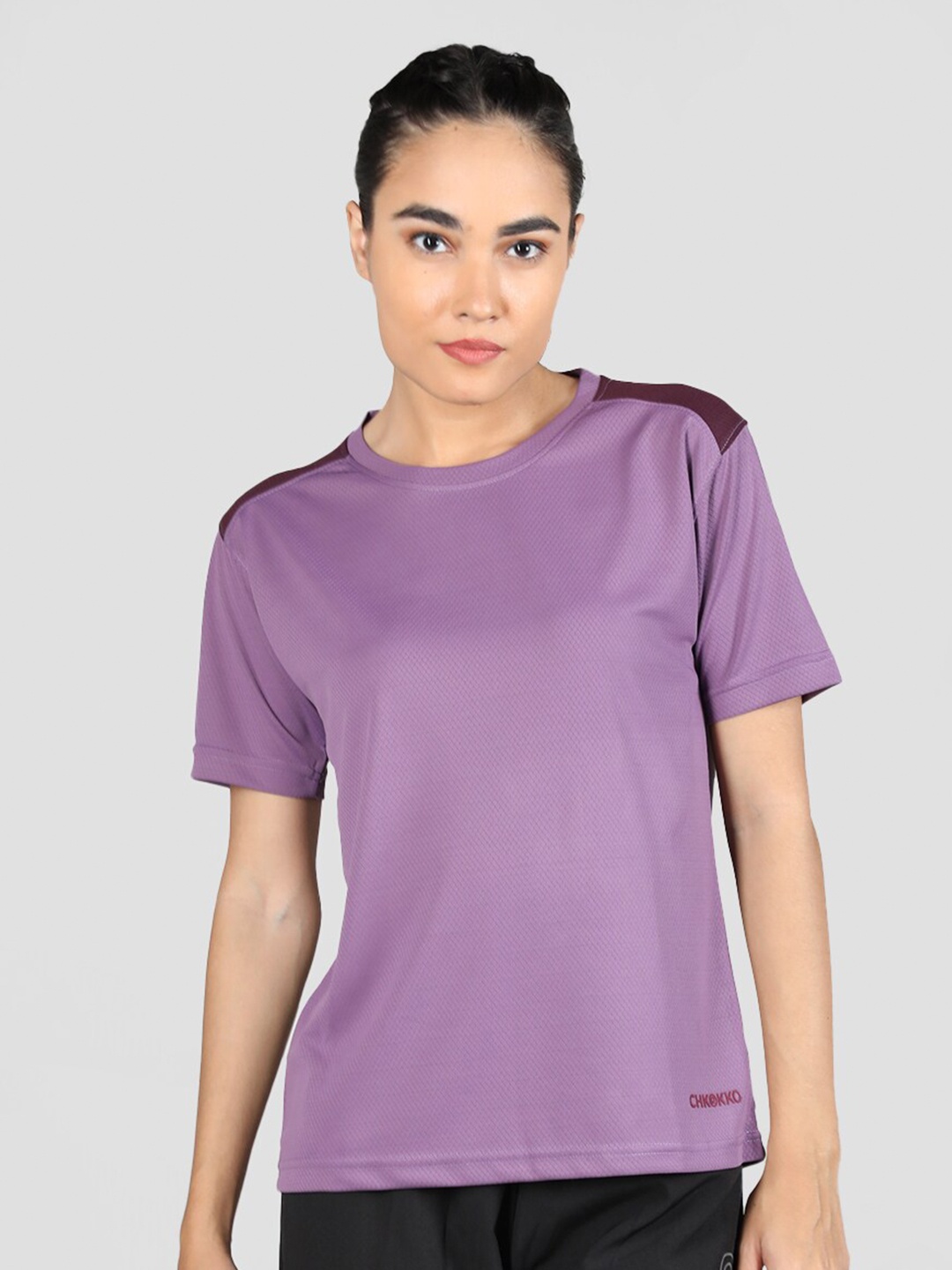 

CHKOKKO Round Neck Sports T-Shirt, Purple