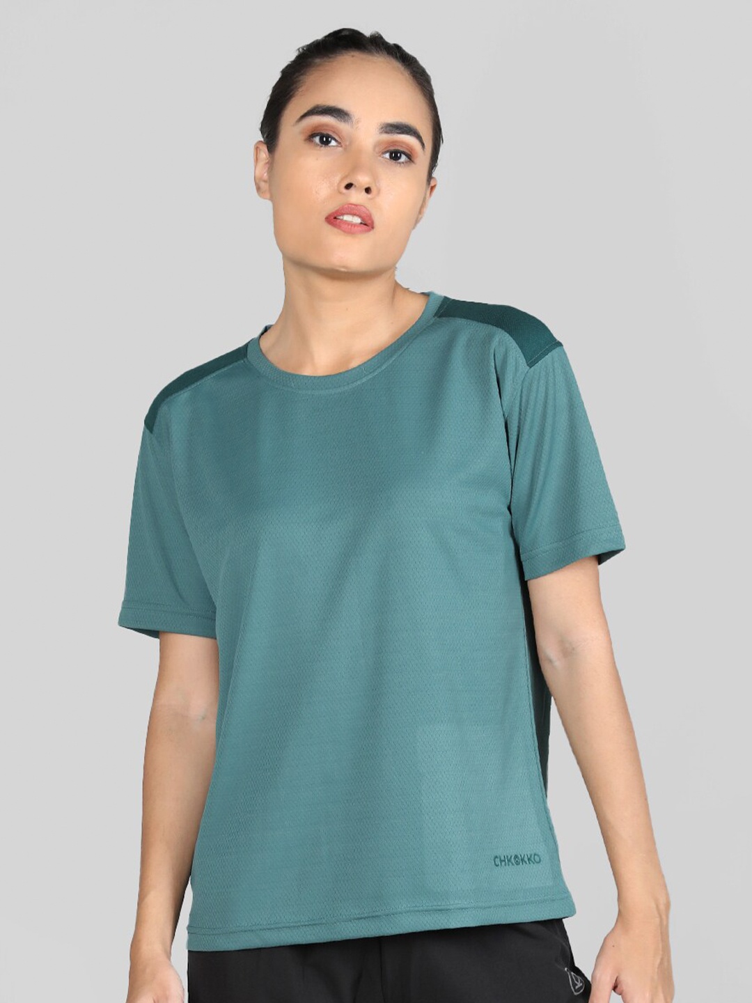 

CHKOKKO Round Neck Sports T-Shirt, Green