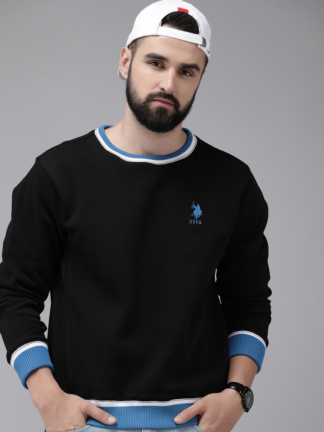 

U.S. Polo Assn. Brand Logo Embroidered Pullover Sweatshirt, Black