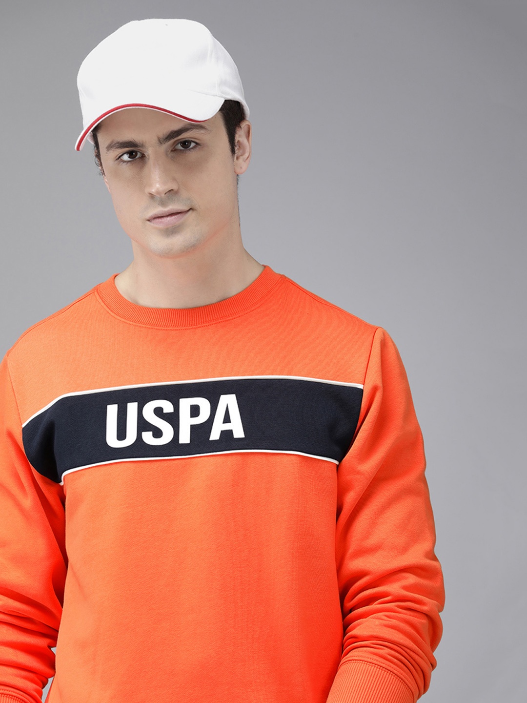 U.S. Polo Assn. Brand Logo Printed Sweatshirt, Orange