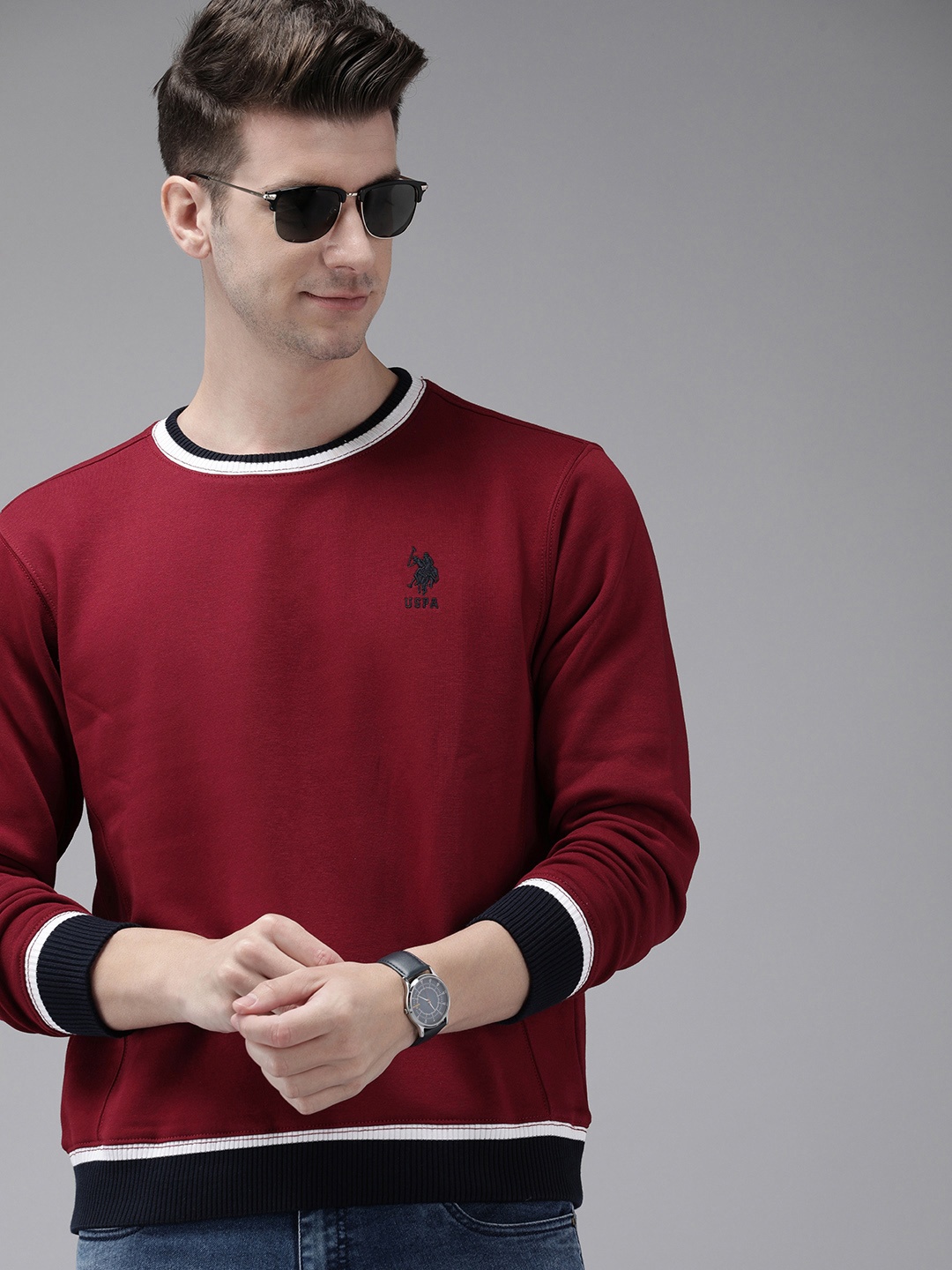 

U.S. Polo Assn. Brand Logo Embroidered Pullover Sweatshirt, Maroon