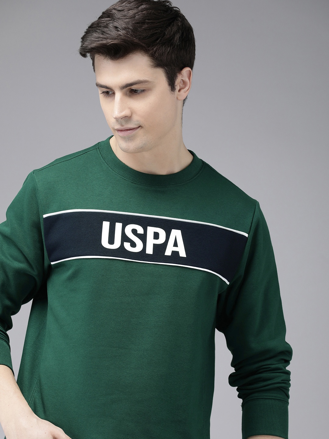 

U.S. Polo Assn. Brand Logo Printed Colourblocked Sweatshirt, Green