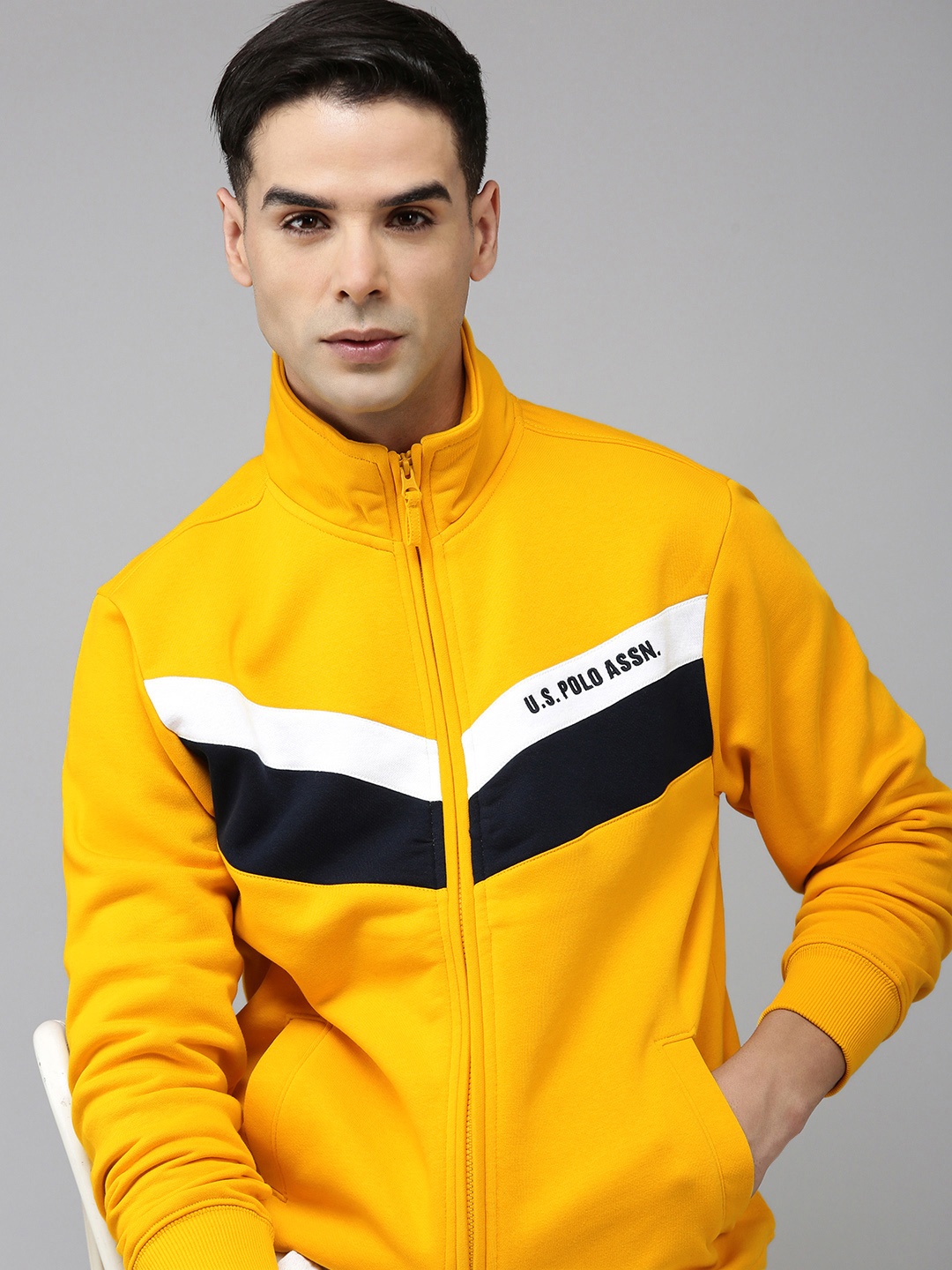 

U.S. Polo Assn. Brand Logo Printed Colourblocked Sweatshirt, Yellow