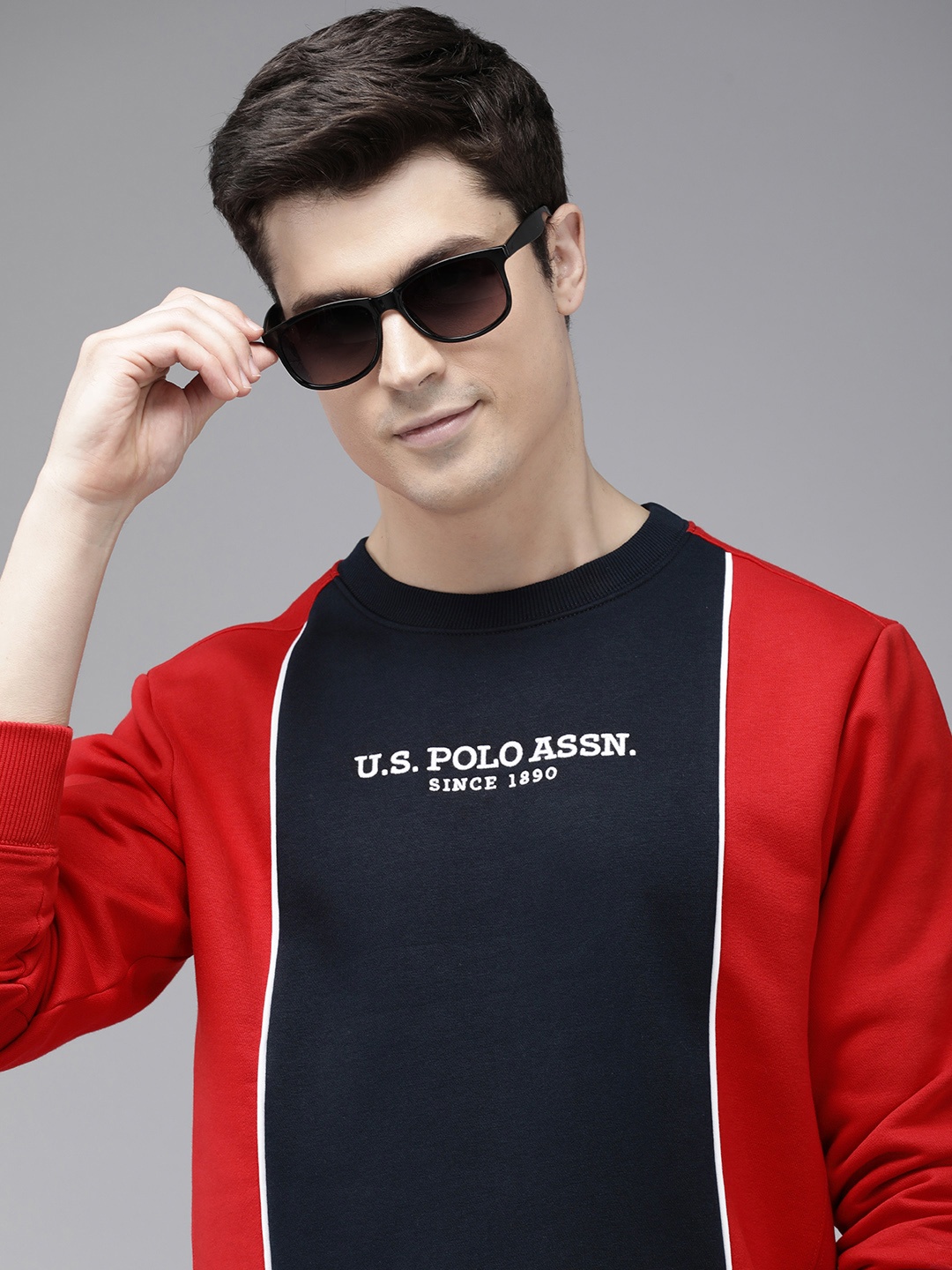 U.S. Polo Assn. Brand Logo Embroidered Colourblocked Sweatshirt, Red