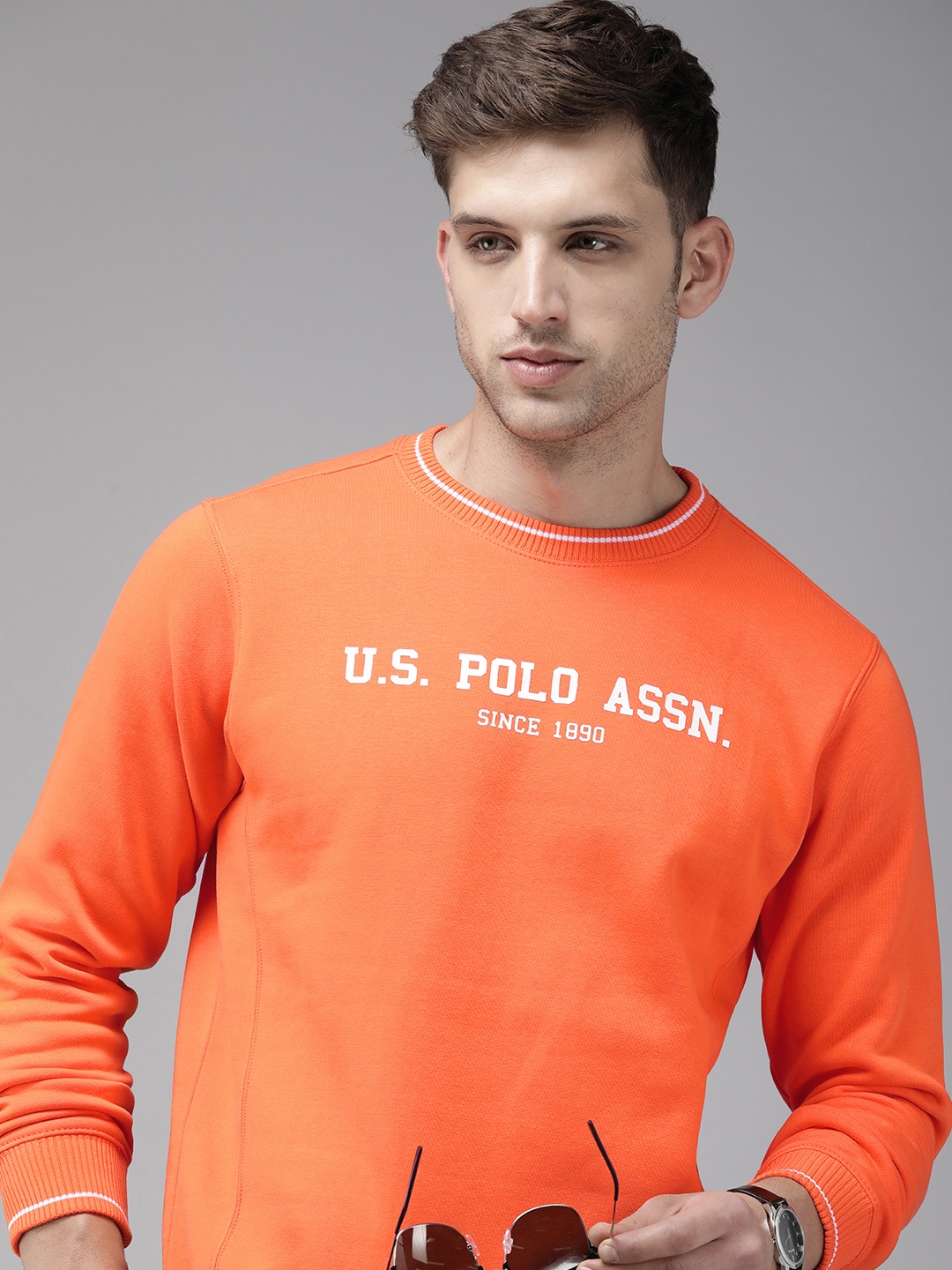 

U.S. Polo Assn. Brand Logo Applique Pullover Sweatshirt, Orange