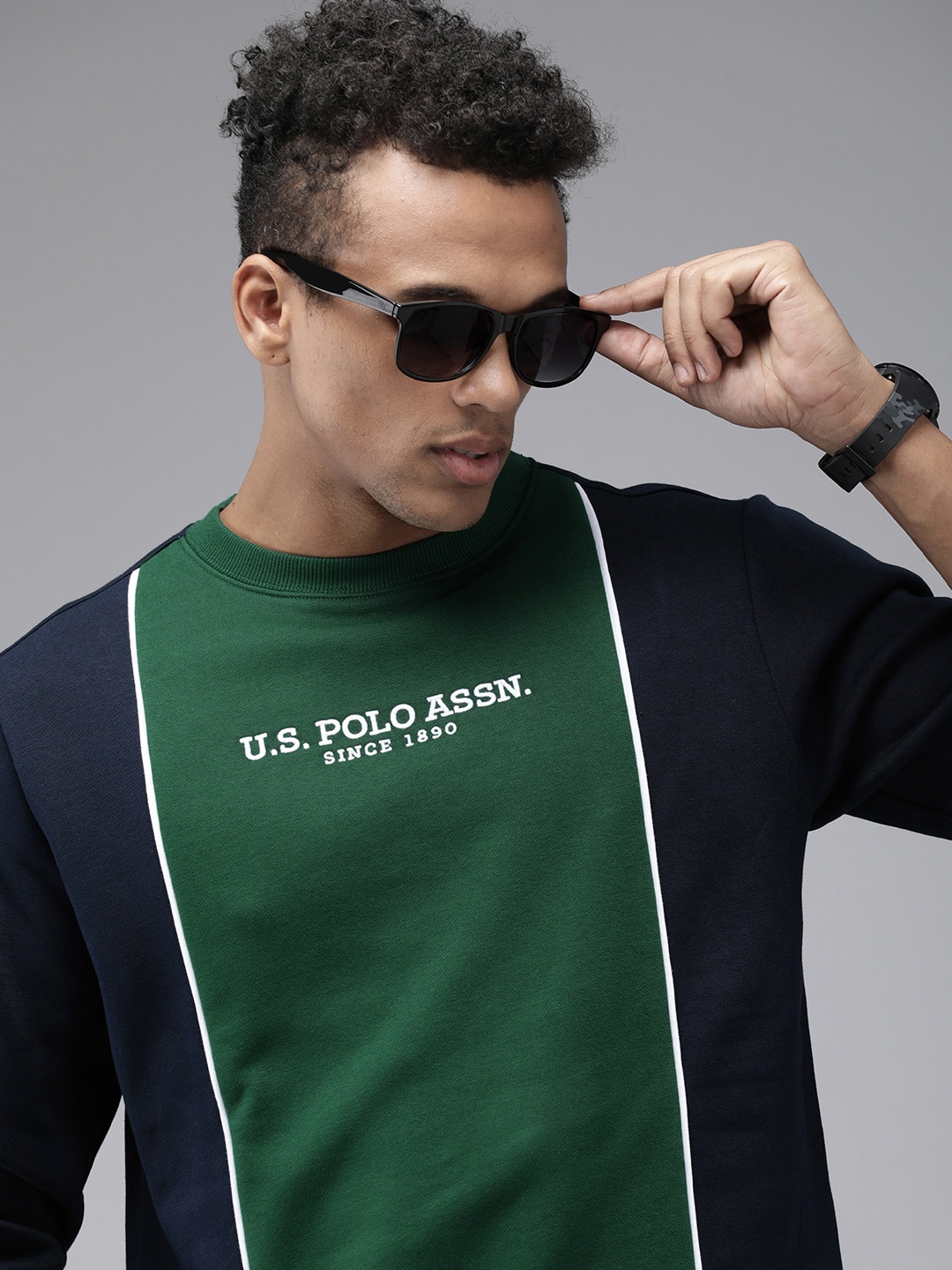 U.S. Polo Assn. Brand Logo Embroidered Colourblocked Sweatshirt, Navy blue