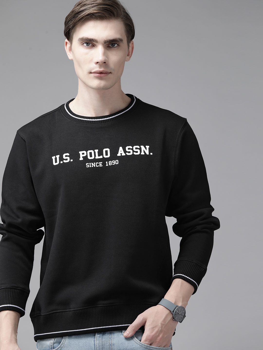 

U.S. Polo Assn. Brand Logo Printed Sweatshirt, Black