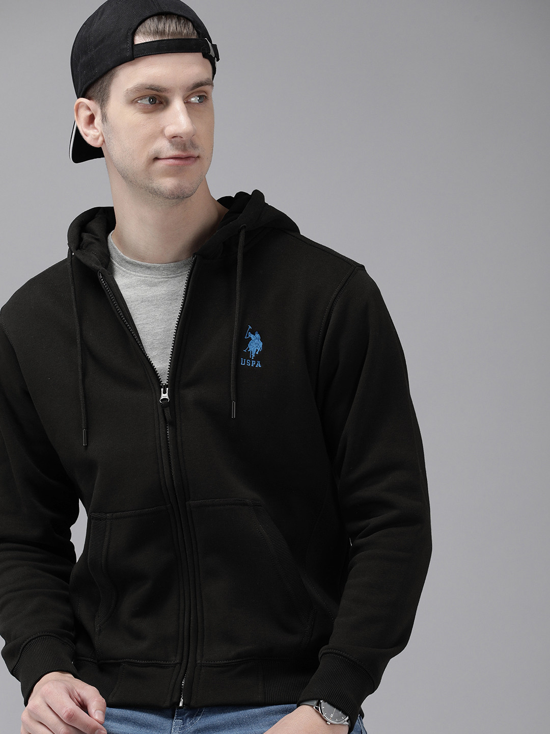 

U.S. Polo Assn. Front-Open Hooded Sweatshirt, Black
