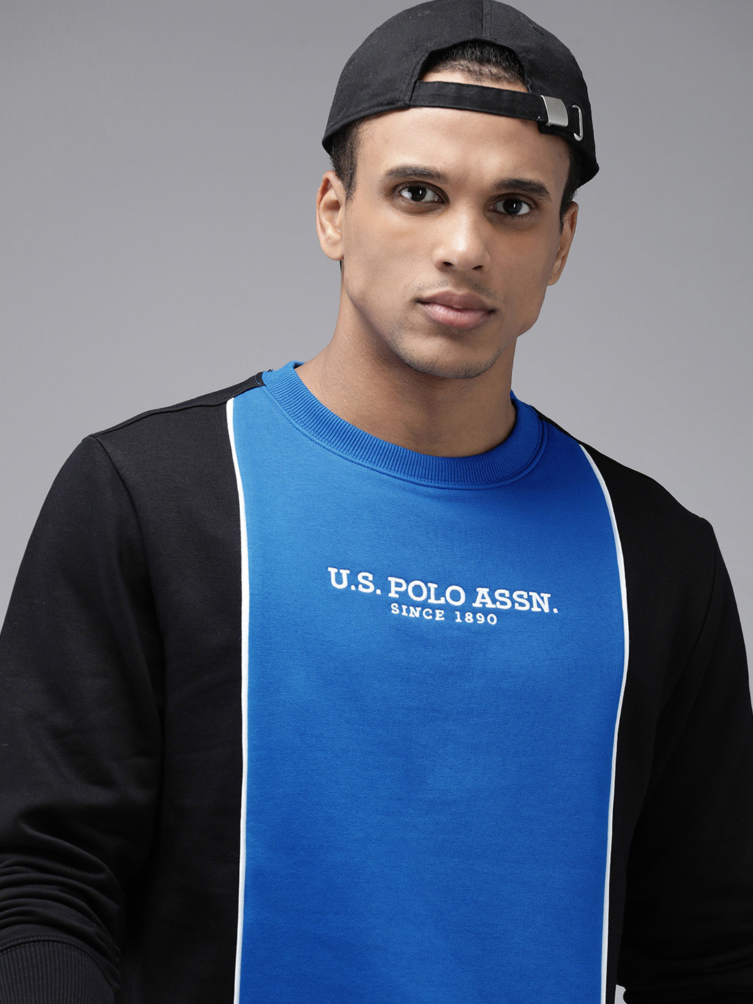 

U.S. Polo Assn. Brand Logo Embroidered Colourblocked Sweatshirt, Black