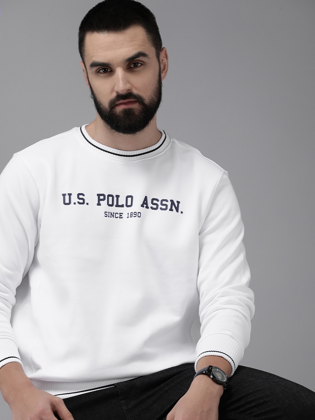 

U.S. Polo Assn. Brand Logo Applique Pullover Sweatshirt, White