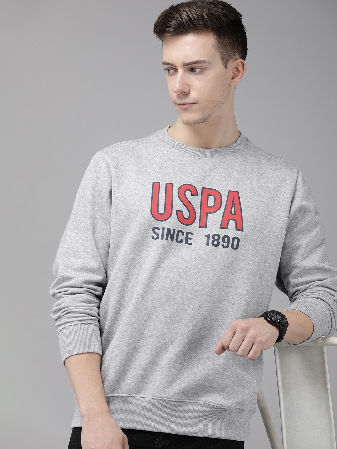 

U.S. Polo Assn. Brand Logo Printed Sweatshirt, Grey