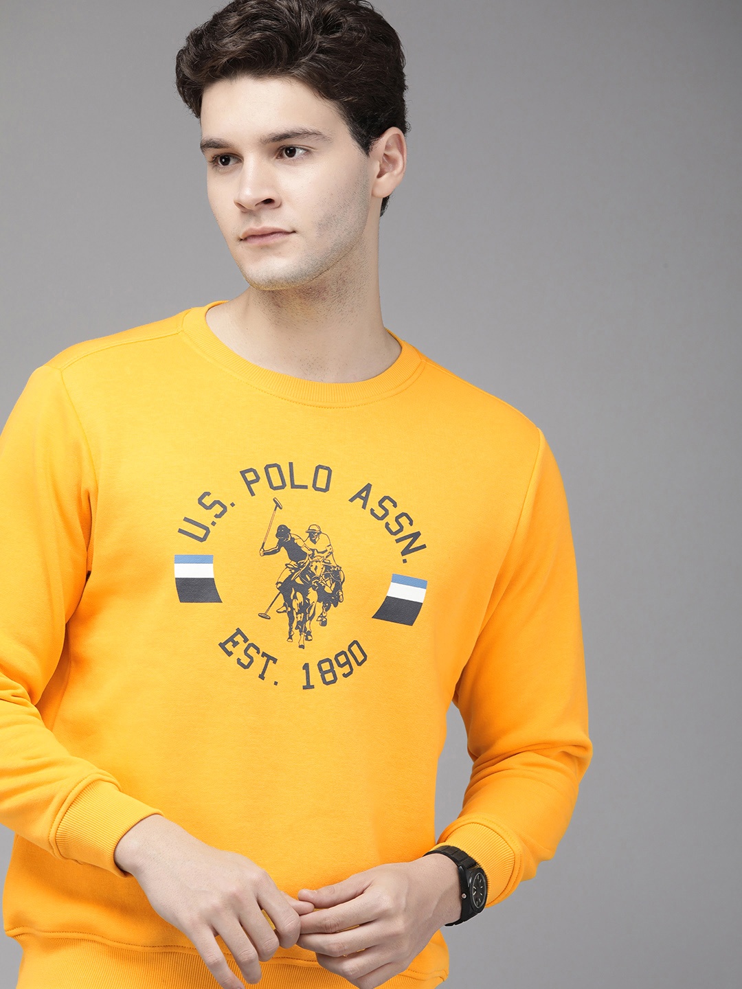 U.S. Polo Assn. Brand Logo Printed Sweatshirt, Yellow