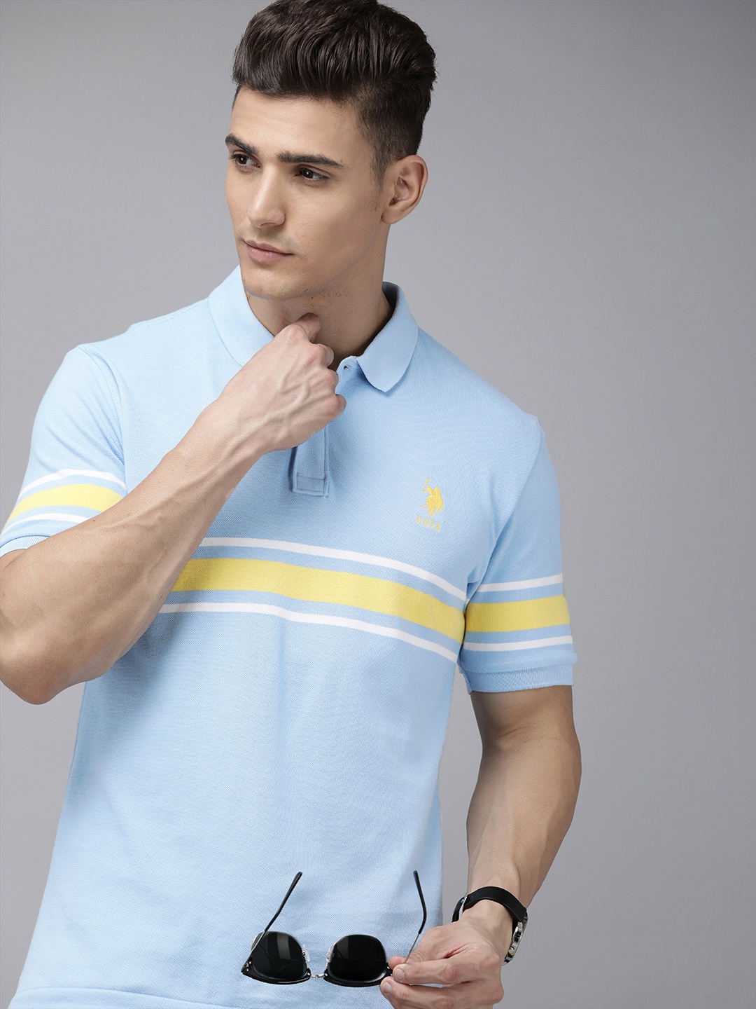 

U.S. Polo Assn. Striped Polo Collar Pure Cotton Slim Fit T-shirt, Blue