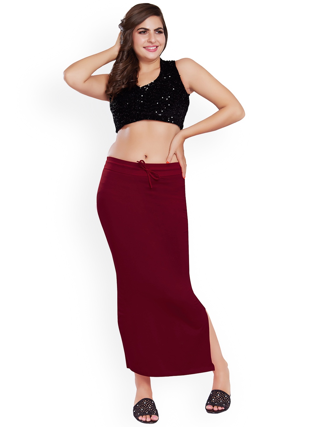 

Rani Saahiba Slim Fishcut Cotton Saree Shapewear, Maroon