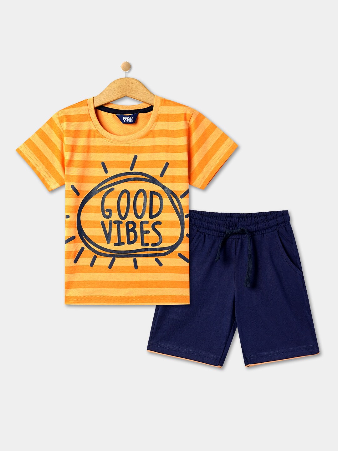 

R&B Boys Typographic Printed Pure Cotton T-shirt with Shorts, Orange
