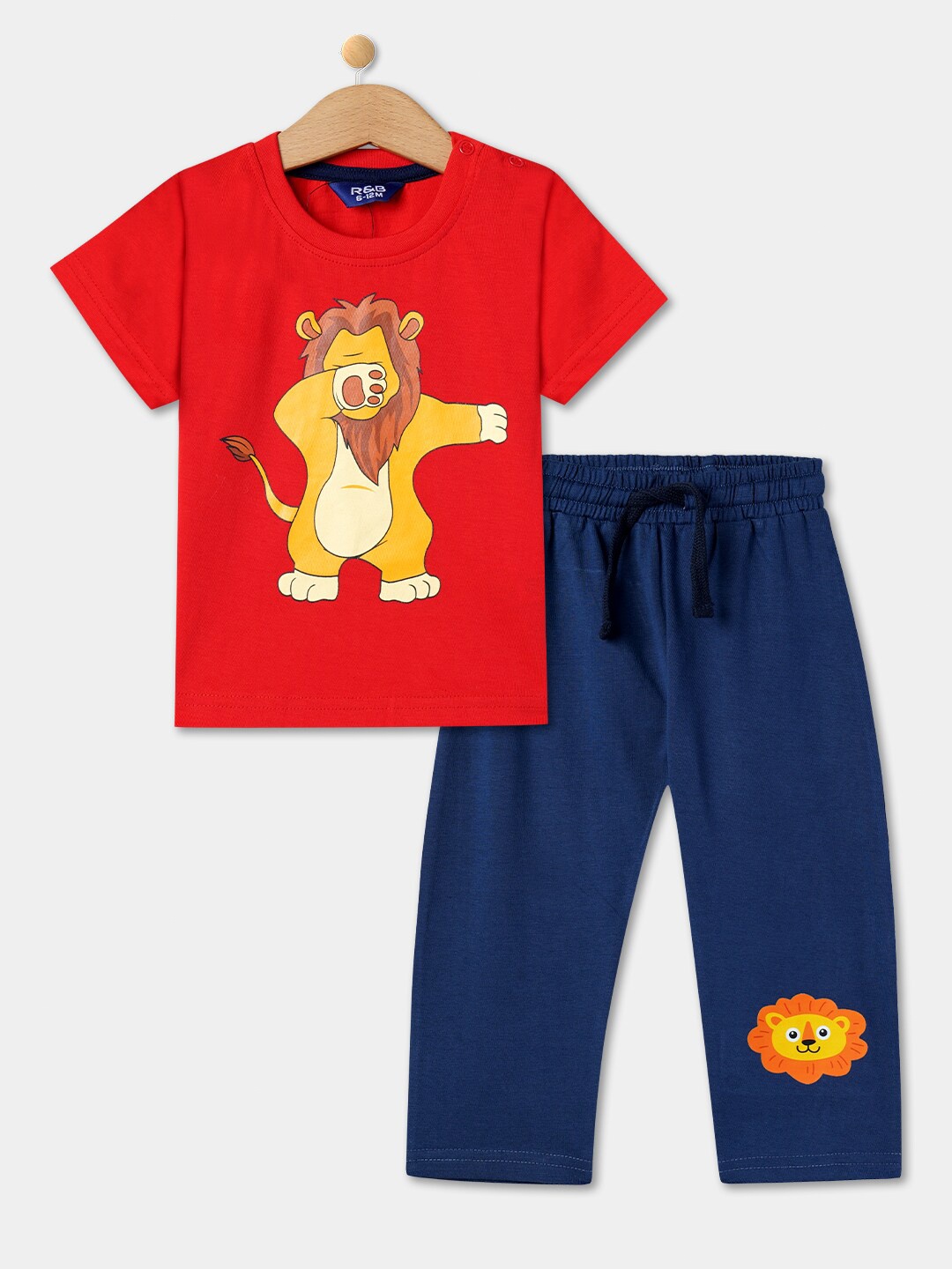 

R&B Boys Graphic Printed Pure Cotton T-shirt with Lounge Pants, Red